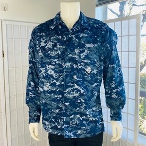 Navy Military BDU Digital Print Shirt, L.